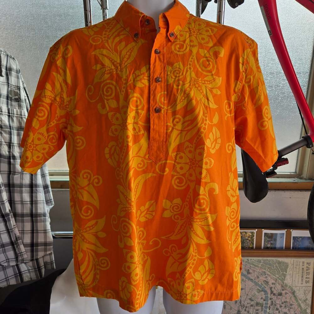 Reyn Spooner Orange Floral Pullover Aloha Shirt